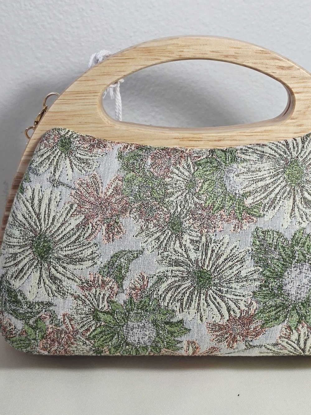 Haute Hippie Floral Embroidered Wood-Handle Shoulder Bag - Cream, Green & Pink